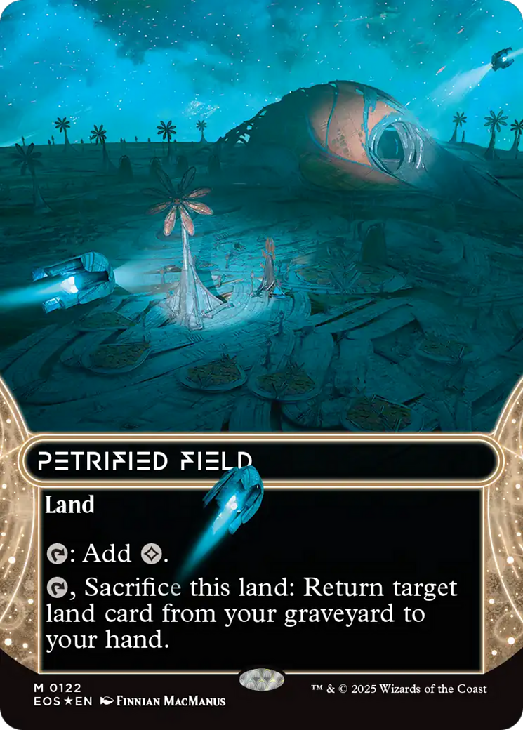 Petrified Field (0122) (Borderless) (Galaxy Foil) [Edge of Eternities: Stellar Sights] | Cards and Coasters CA