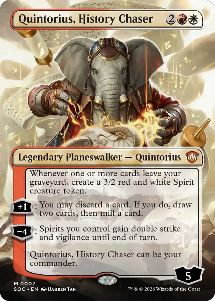 Quintorius, History Chaser (Borderless) [Secrets of Strixhaven Commander] | Cards and Coasters CA