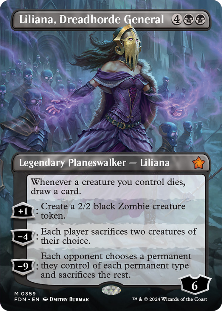 Liliana, Dreadhorde General (Borderless) [Foundations] | Cards and Coasters CA