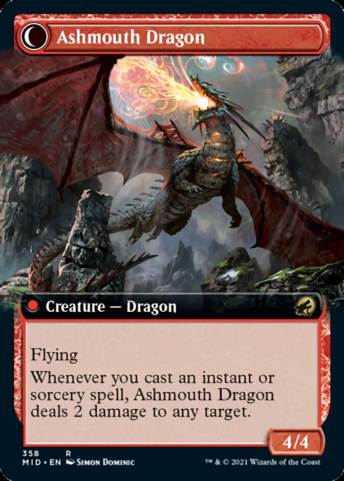 Smoldering Egg // Ashmouth Dragon (Extended Art) [Innistrad: Midnight Hunt] | Cards and Coasters CA
