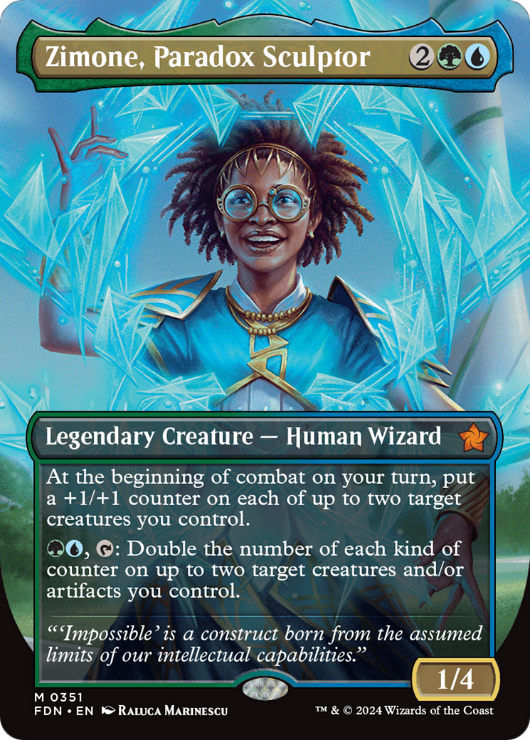 Zimone, Paradox Sculptor (Borderless) [Foundations] | Cards and Coasters CA