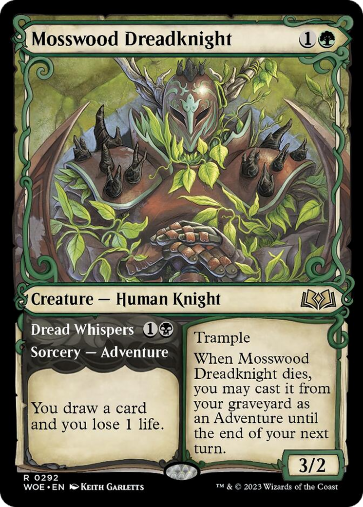 Mosswood Dreadknight // Dread Whispers (Showcase) [Wilds of Eldraine] | Cards and Coasters CA