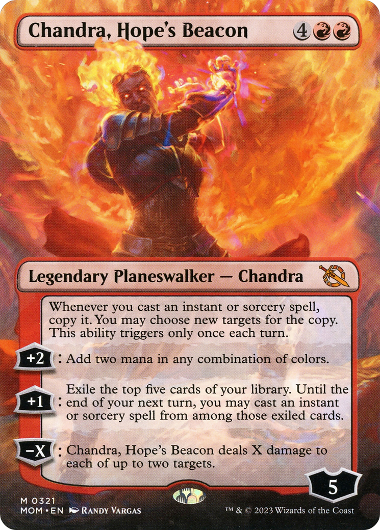 Chandra, Hope's Beacon (Borderless Alternate Art) [March of the Machine] | Cards and Coasters CA