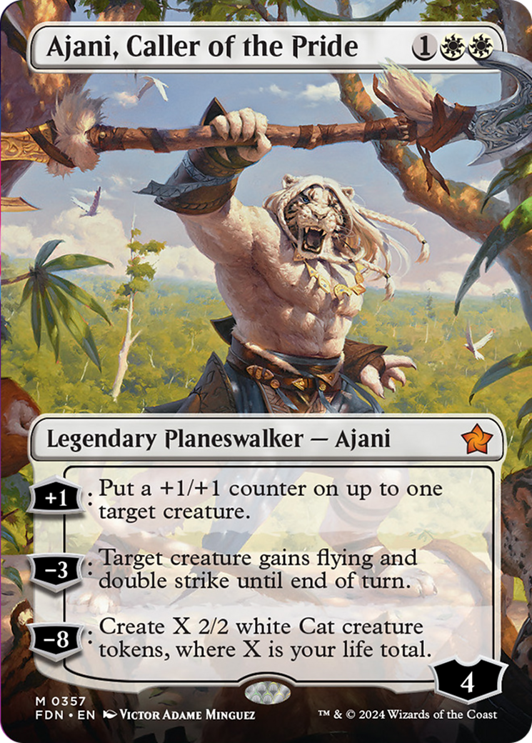 Ajani, Caller of the Pride (Borderless) [Foundations] | Cards and Coasters CA