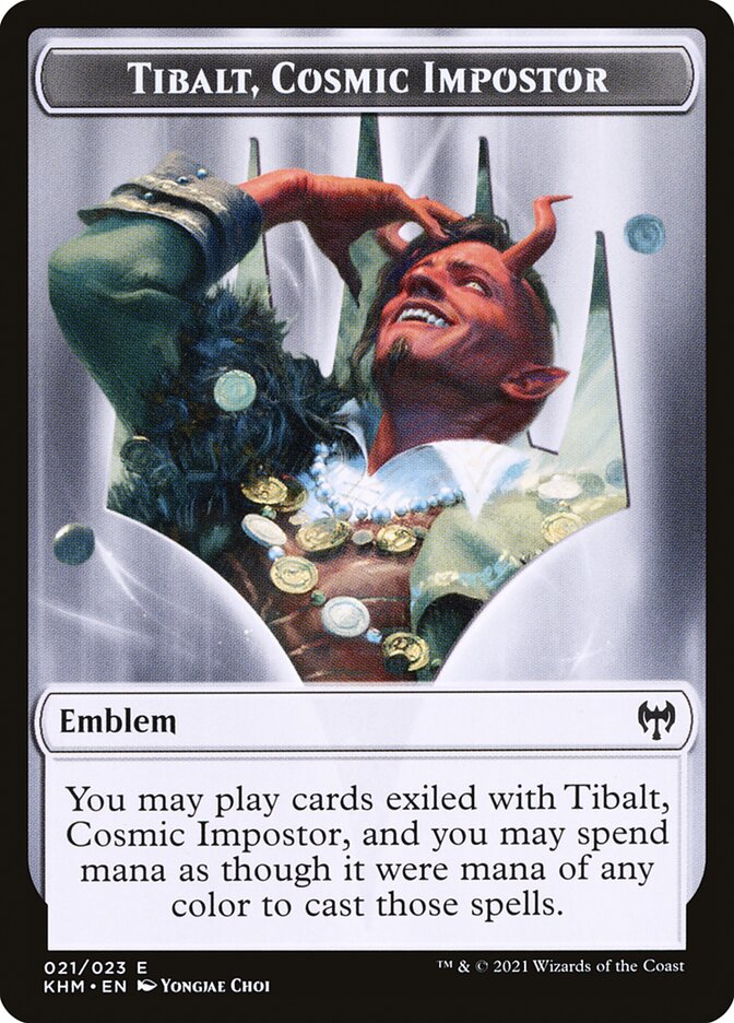 Human Warrior // Tibalt, Cosmic Impostor Emblem Double-Sided Token [Kaldheim Tokens] | Cards and Coasters CA