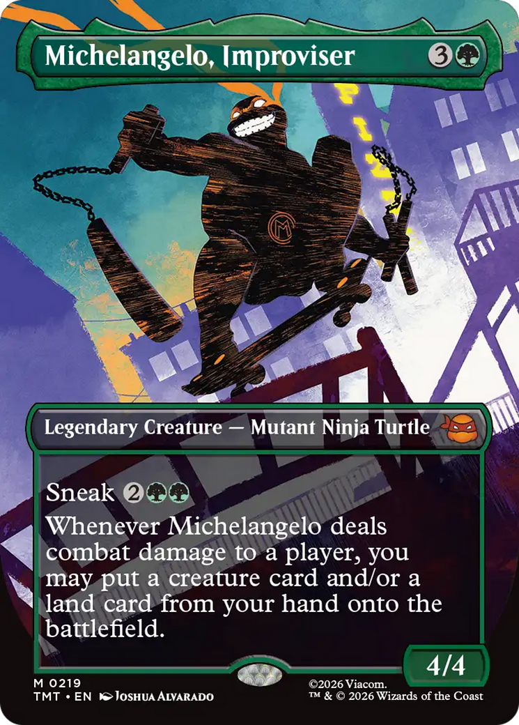 Michelangelo, Improviser (Borderless) [Teenage Mutant Ninja Turtles] | Cards and Coasters CA
