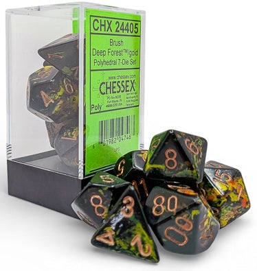 Chessex 7 Die Set Polyhedral Forest/Gold | Cards and Coasters CA
