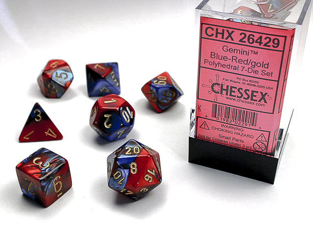 Chessex Gemini - set of 7 dice Red/Blue | Cards and Coasters CA