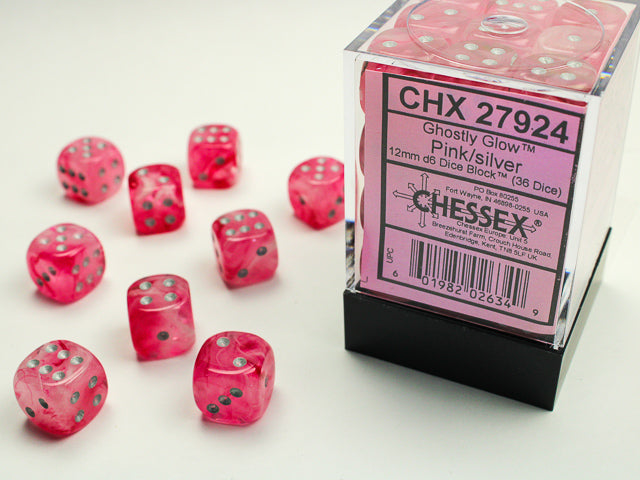 Chessex - Ghostly Glow Pink with Silver D6 | Cards and Coasters CA