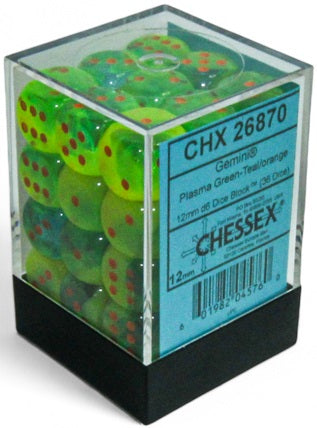 Chessex Set of 36 D6 - Green Teal Orange Luminary | Cards and Coasters CA