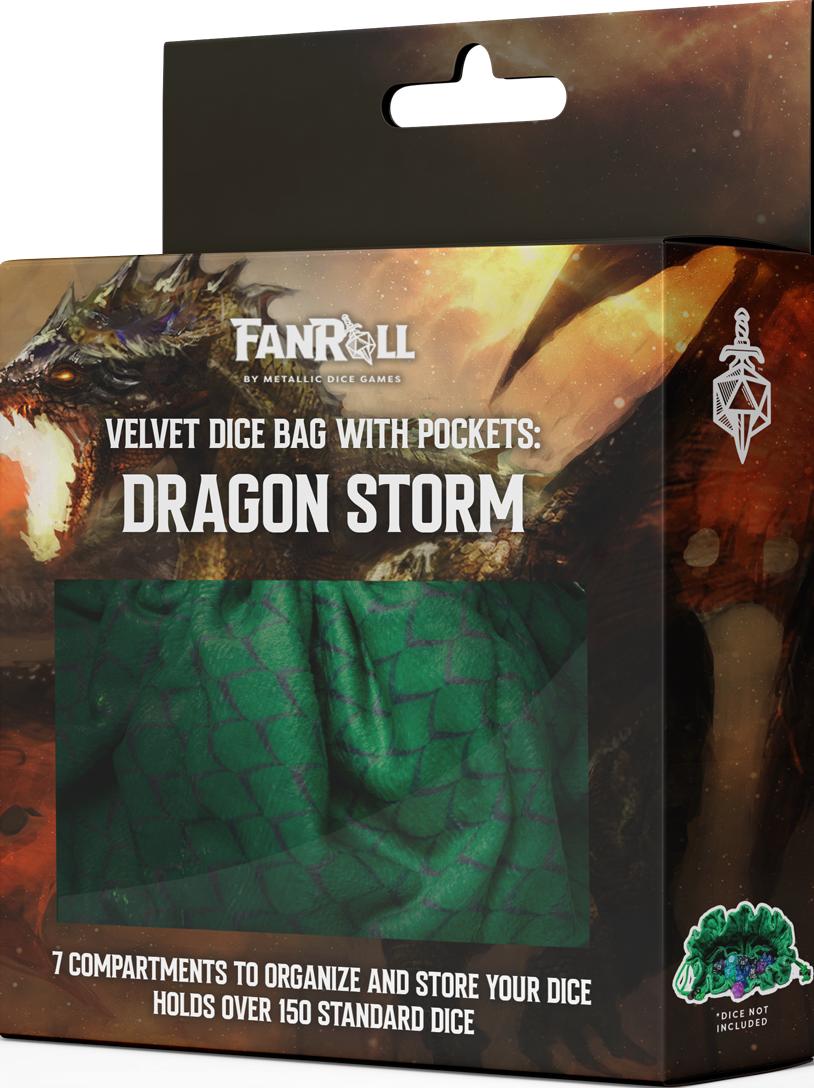 Velvet Dice Bag: Dragon Storm Green | Cards and Coasters CA