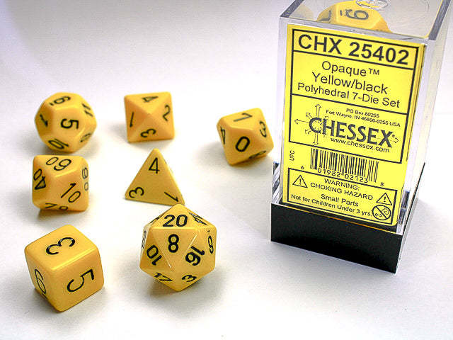 Chessex - Opaque Yellow and Black Dice set 7 | Cards and Coasters CA