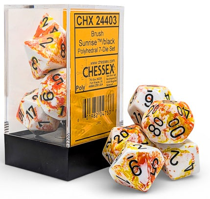 Chessex 7 Die Set Polyhedral Sunrise/Black | Cards and Coasters CA