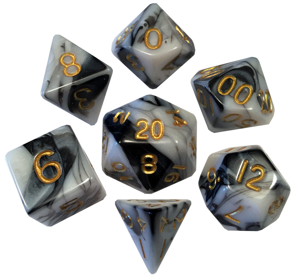 FanRoll Dice Set: Marble with Gold | Cards and Coasters CA