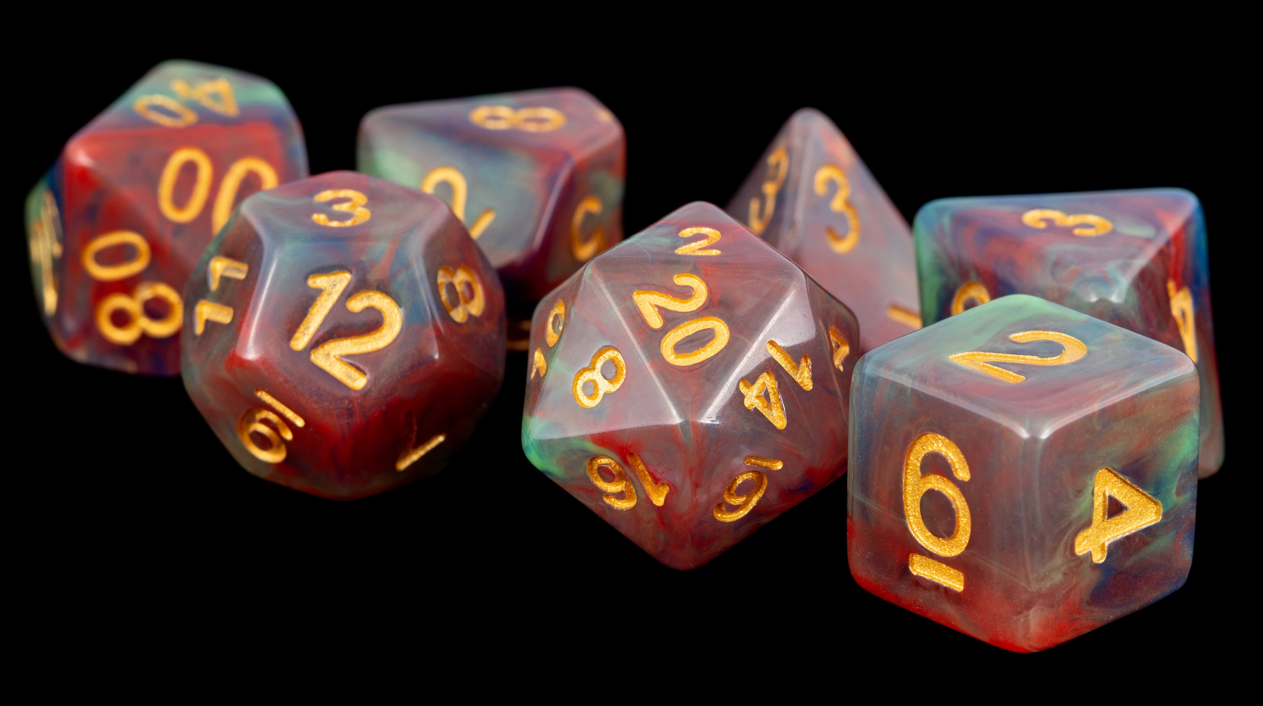 FanRoll Dice Set: Red Pearl Swirl | Cards and Coasters CA