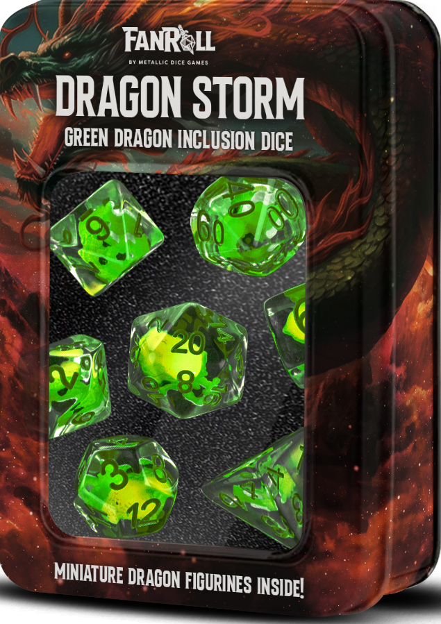 FanRoll Dice: Resin Dice Dragon Storm Green | Cards and Coasters CA