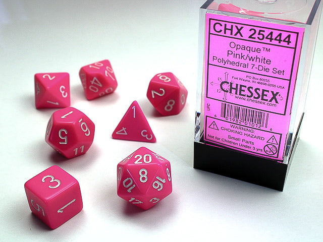 Chessex - Opaque Pink and White  Dice set 7 | Cards and Coasters CA