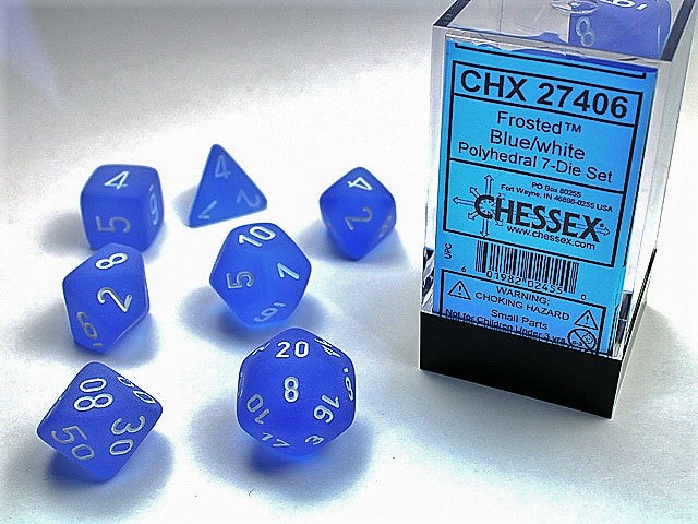 Frosted 7 Dice Set Blue White | Cards and Coasters CA