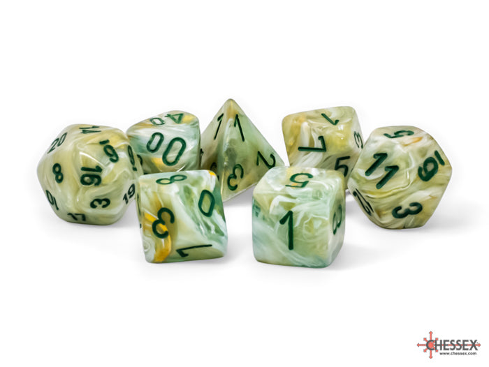 Marble 7 Dice Set Mega-Hedral Green Dark Green | Cards and Coasters CA