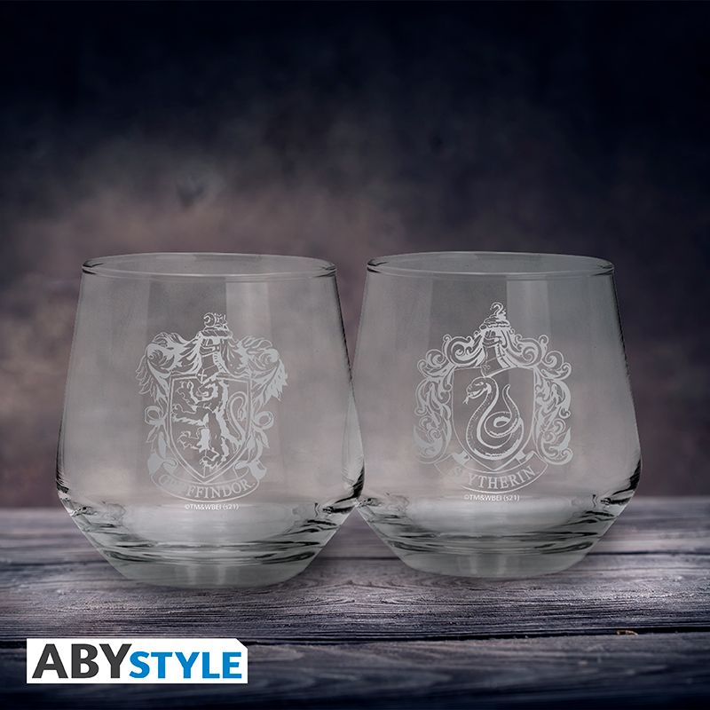 Harry Potter: 2 Glass Set Gryffindor and Slytherin | Cards and Coasters CA