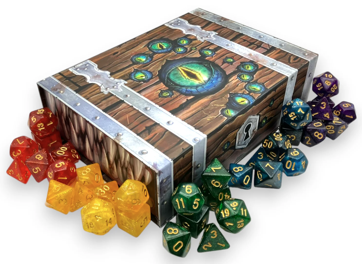 Mimic Chest and Treasure Dice | Cards and Coasters CA