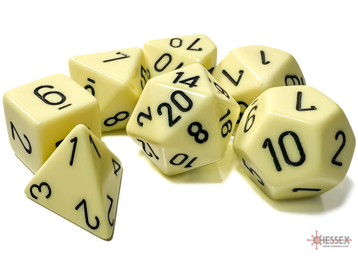 Opaque 7-Dice Set Polyhedral Pastel Yellow and Black | Cards and Coasters CA