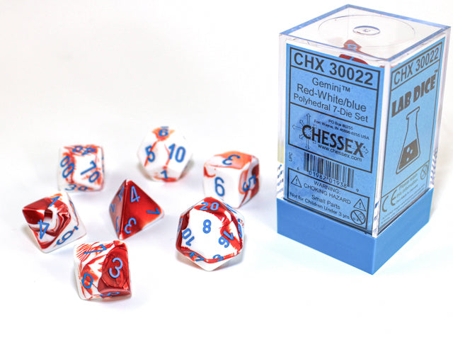 Chessex -Gemini Red White and Blue-  Dice set 7 | Cards and Coasters CA