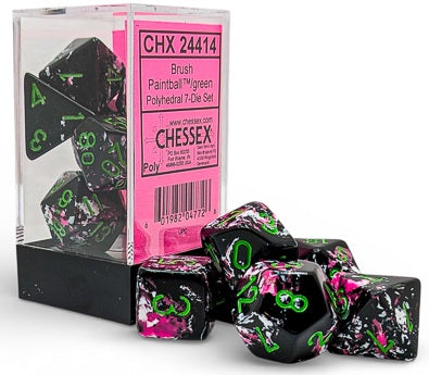 Chessex 7 Die Set Polyhedral Paintball/Green | Cards and Coasters CA