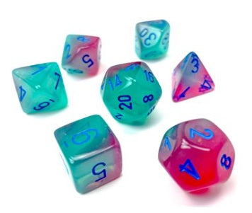 Chessex -Luminary Green Pink and Blue- Dice set 7 | Cards and Coasters CA