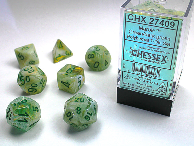 Marble 7 Dice Set Green Dark Green | Cards and Coasters CA