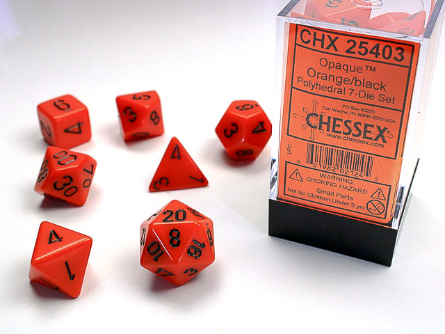 Chessex - Opaque Orange and Black  Dice set 7 | Cards and Coasters CA