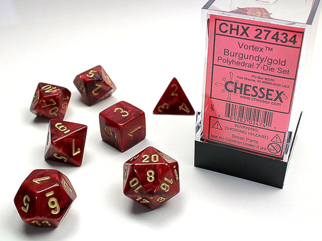 Chessex - Vortex Burgundy Gold Dice set 7 | Cards and Coasters CA