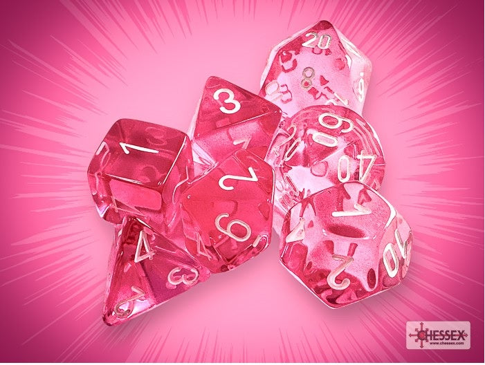 Chessex - Translucent Pink and White Dice set 7 | Cards and Coasters CA
