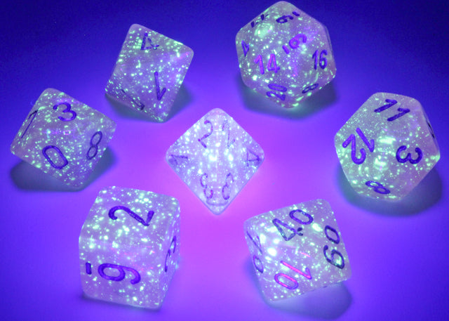 Chessex - Borealis Pink Silver Luminary Dice set 7 | Cards and Coasters CA