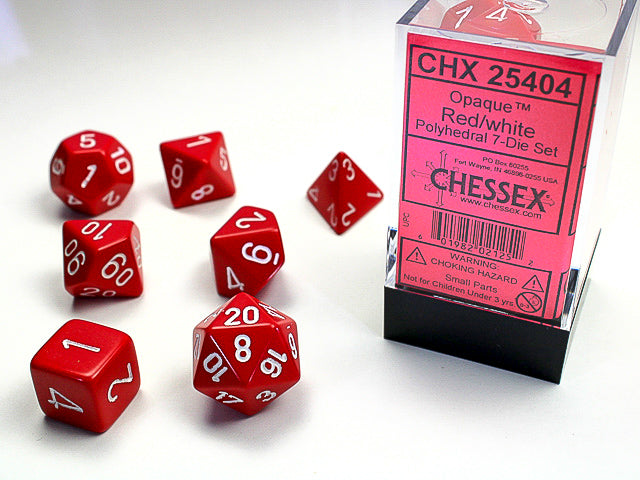 Chessex Dice Set: Opaque Red with White | Cards and Coasters CA