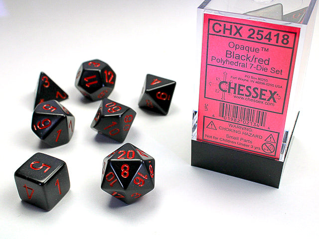 Chessex -Opaque Black and Red - Dice set 7 | Cards and Coasters CA