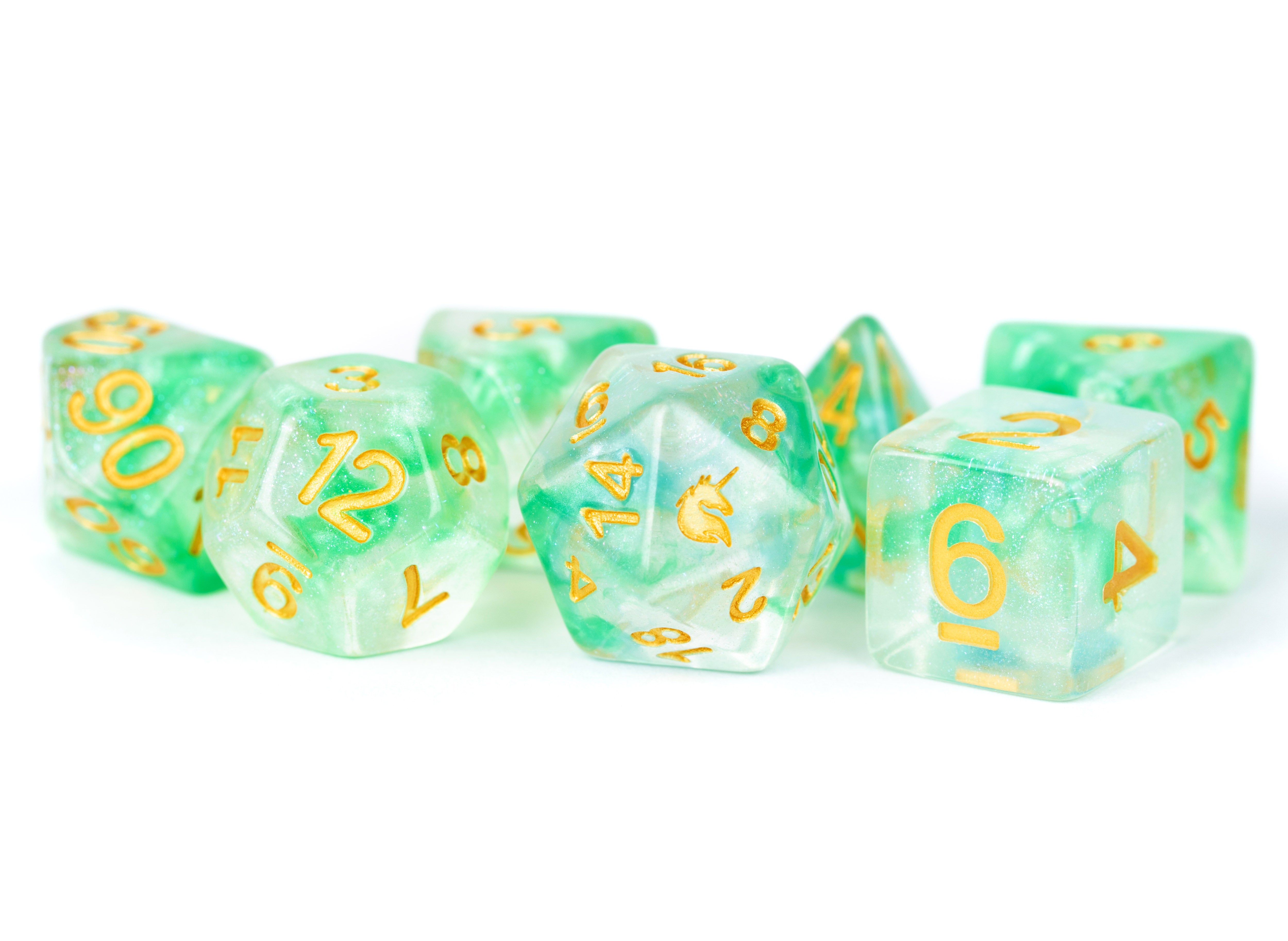 Resin 7 Dice Set Unicorn Icy Everglades | Cards and Coasters CA