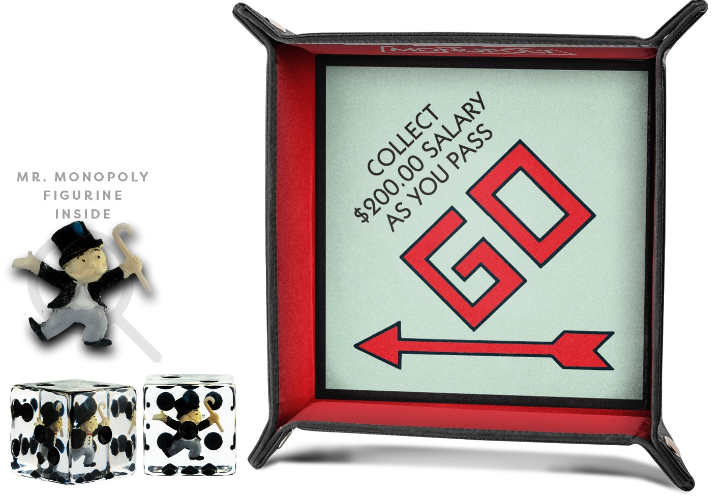 Fanroll: Monopoly Bundle Dice Tray and Mr. Monopoly Dice | Cards and Coasters CA