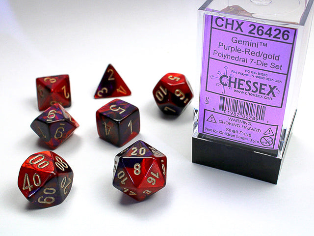 Gemini 7 Dice Set Purple-Red Gold | Cards and Coasters CA