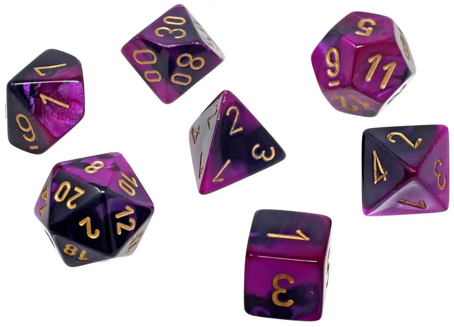 Chessex Dice Mini Dice Black-Purple/Gold | Cards and Coasters CA