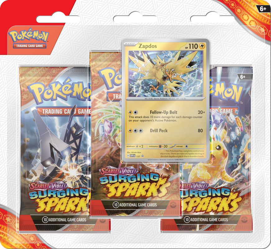 Pokemon: Surging Sparks Blister Pack 3 Pack | Cards and Coasters CA