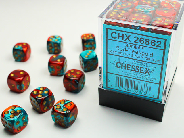 Chessex - Gemini Red Teal Gold D6 | Cards and Coasters CA