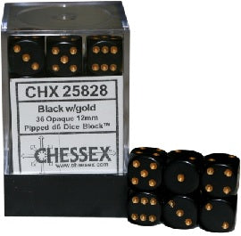 Chessex: Opaque Black and Gold 36 D6 | Cards and Coasters CA
