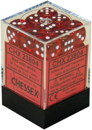 Chessex - Translucent Red and White- 36 D6 Cube | Cards and Coasters CA