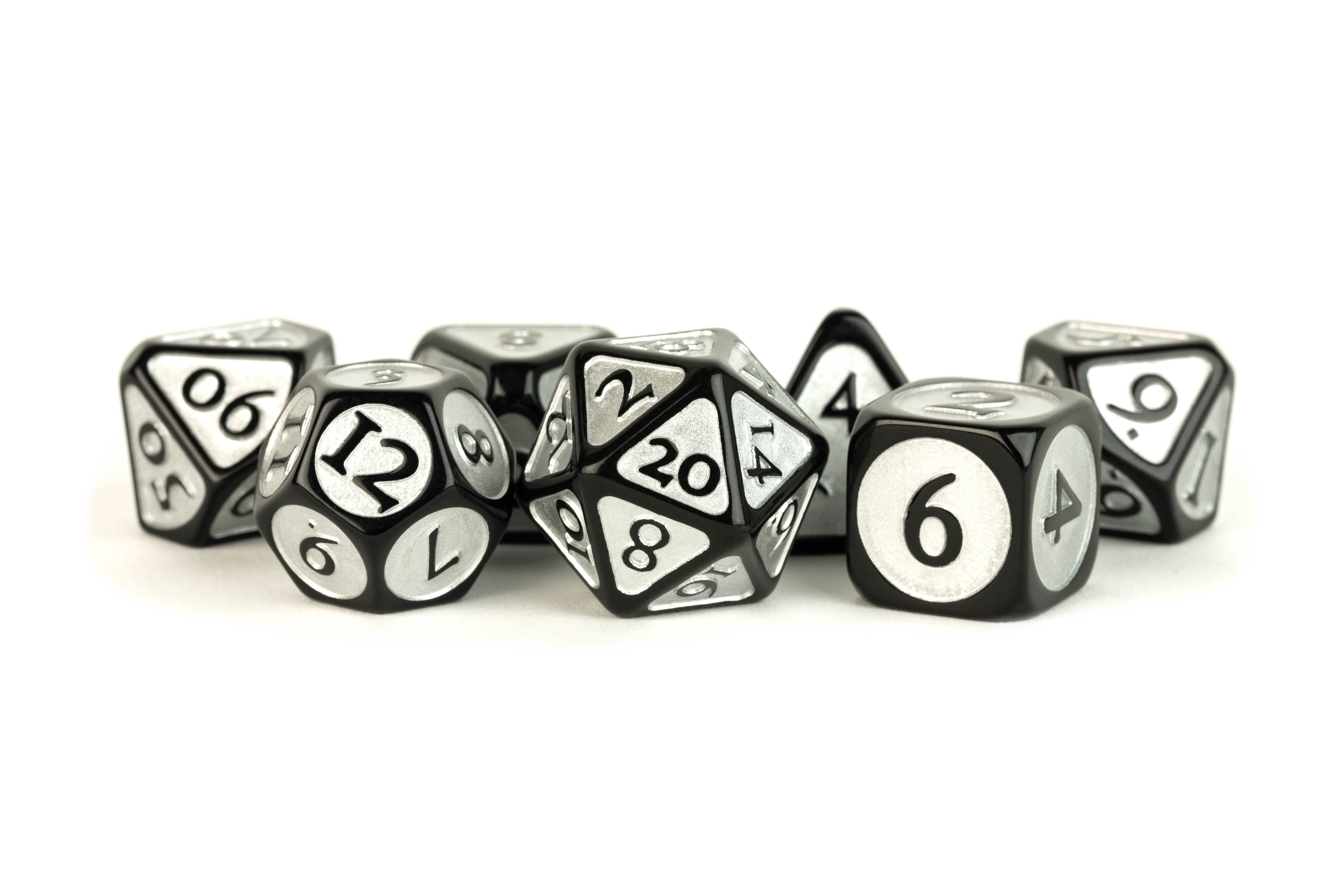 FanRoll Dice: Enamel Acrylic set Black Sliver | Cards and Coasters CA