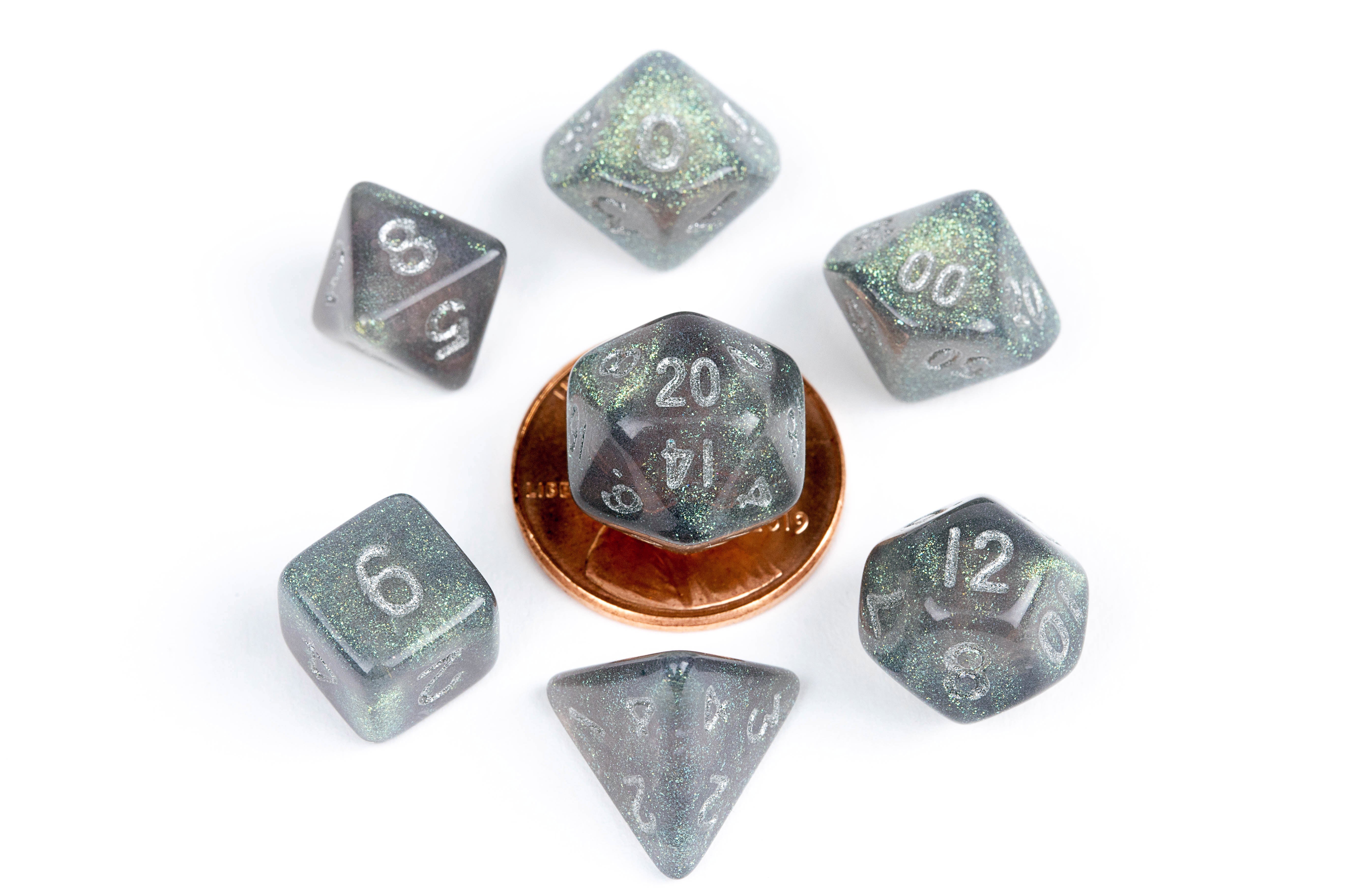 FanRoll Dice Set Mini: Stardust Gray with Silver | Cards and Coasters CA