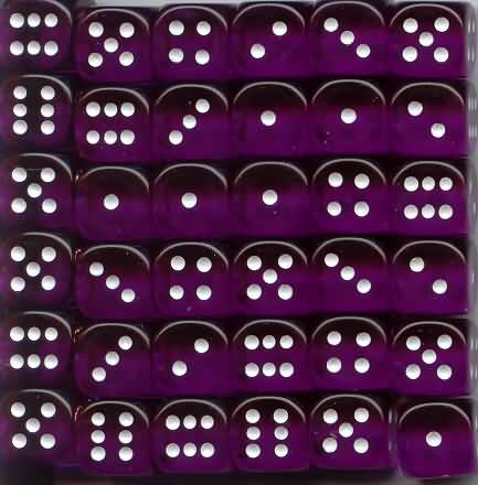 Chessex - Translucent Purple and White - 36 D6 Cube | Cards and Coasters CA