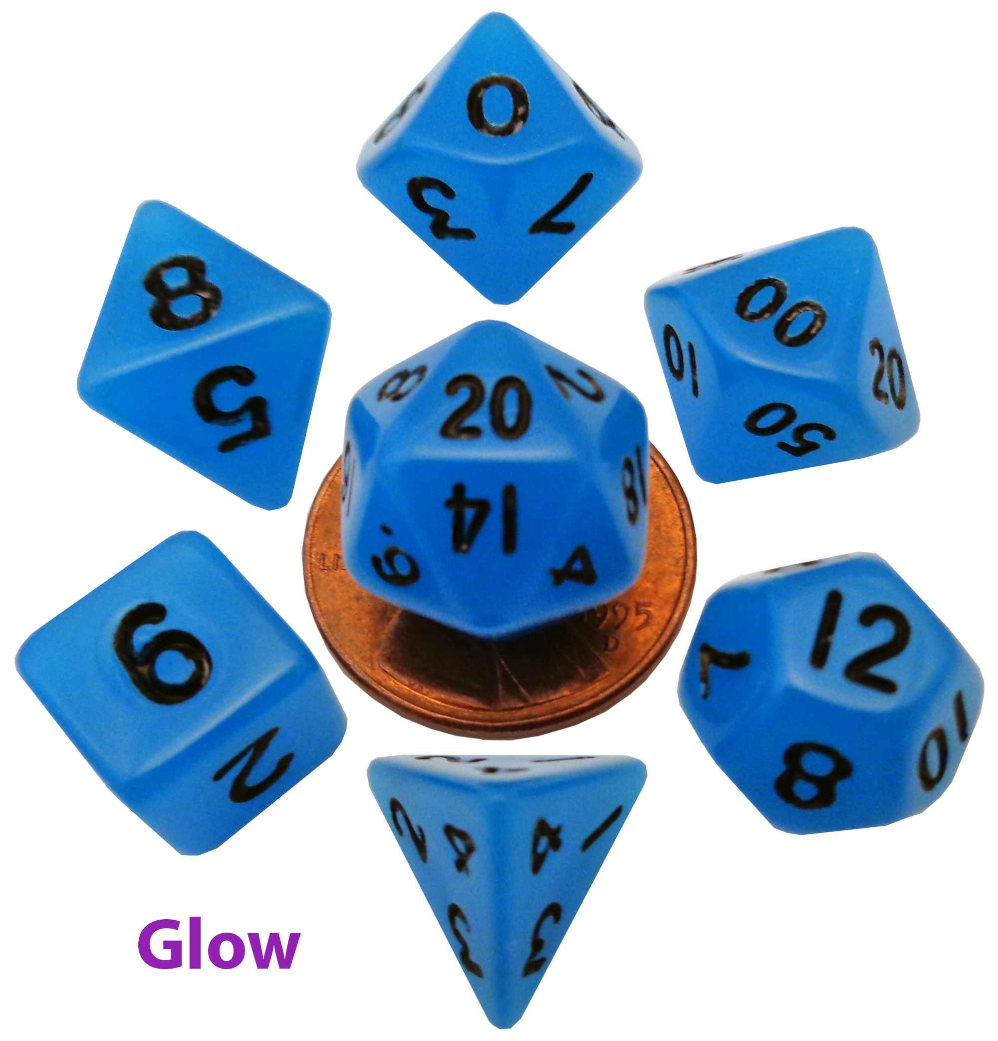 FanRoll Dice Set Mini Glow Blue | Cards and Coasters CA