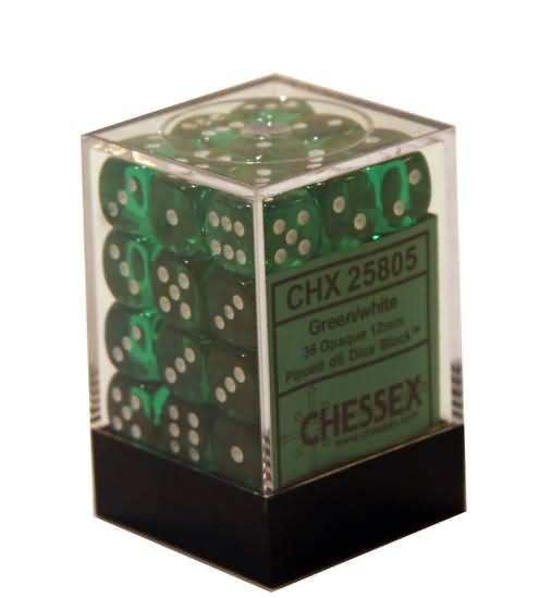 Chessex - Translucent Green and White - 36 D6 Cube | Cards and Coasters CA