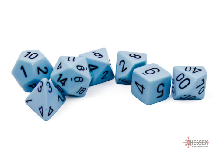 Opaque 7-Dice Set Polyhedral Pastel Blue and Black | Cards and Coasters CA